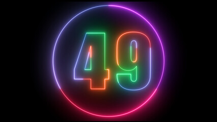 glowing Neon number  49 with neon circle illustrion on black background,  the best digital  Education concept. 