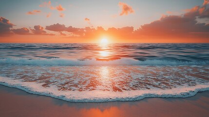 Obraz premium Golden Hour Sunset over Ocean Waves Beach and Sandy Shore