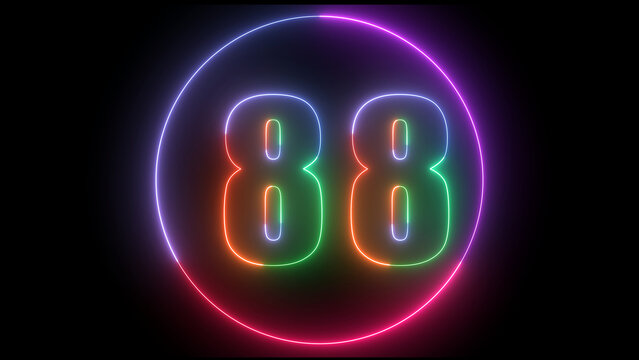 glowing Neon number  88 with neon circle illustrion on black background,  the best digital  Education concept. 