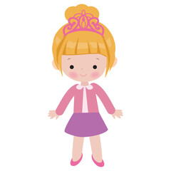 Cute little princess girl  vector cartoon flat style illustration