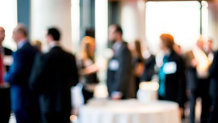 Hazy background hinting at a professional networking event setting.