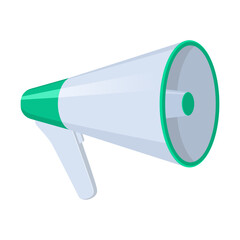 Green and white megaphone isolated on white background. Loudspeaker side view. Vector illustration