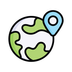 Globe with a location pin, symbolizing international reach