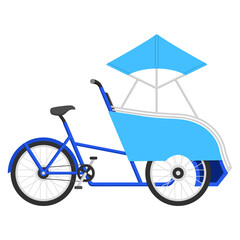 Vector illustration of a blue rickshaw, side view, a vehicle commonly found in Indonesia, isolated on a white background