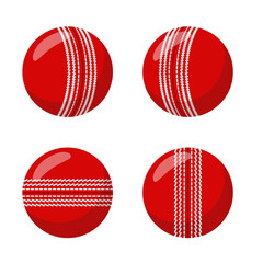 Four vector illustrations of cricket balls from different views, isolated on a white background, sports equipment