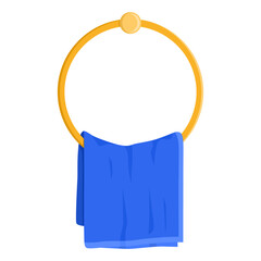 A blue towel hanging on a wooden hanger, isolated on a white background, vector illustration, folded on the hanger