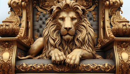 Royal lion sitting on a throne, closeup. Generative AI