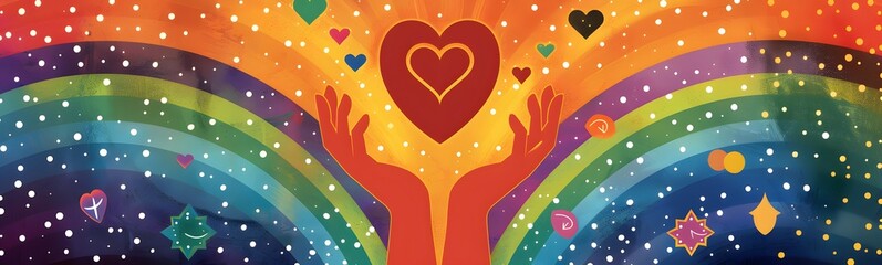 Fototapeta premium Pride month lgbt gay flag rainbow background lgbtq day poster. Month lgbt pride banner community love transgender heart party hand design proud lgbtqia sign parade peace symbol template festival color