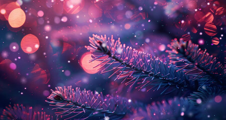 Festive Christmas Tree Branch with Bokeh Lights
