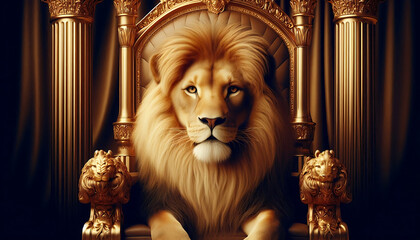 Royal lion sitting on a throne, closeup. Generative AI
