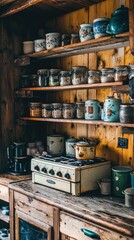 Vintage Rustic Kitchen Decor with Ceramic Jars