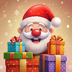 Happy Santa Claus with colorful Christmas presents

