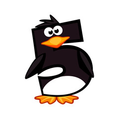 Obraz premium Cartoon number 5 like penguin, figure Five. Cartoon of number with a animal concept. Calligraphy, lettering, typography for your Education cards or game