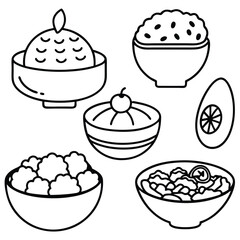 Collection of Vegetarian Dish Line Art on White Background for Healthy Food Projects 