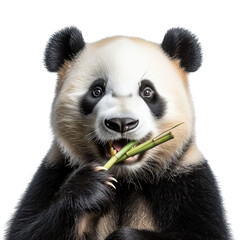 Naklejka premium Panda eating bamboo isolated on transparent background.