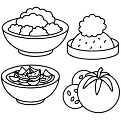 Collection of Vegetarian Dish Line Art on White Background for Healthy Food Projects 