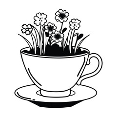 flower book cup silhouette black vector