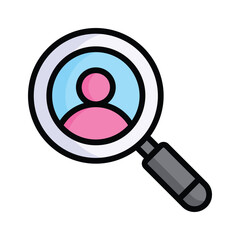 Magnifying glass with a person, symbolizing recruitment and talent search