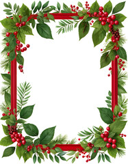 Fototapeta premium A decorative red frame filled with various shades of green leaves 