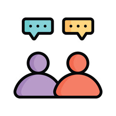 Two people with speech bubbles, symbolizing team discussion or chat
