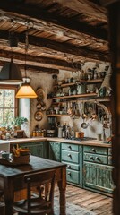 Cozy Rustic Kitchen with Exposed Wooden Beams