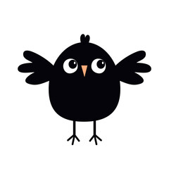 Cute bird icon. Black color birds collection. Pink beak. Kawaii cartoon funny baby character. Sticker decoration print. Happy Halloween. Childish style. Flat design. White background. Isolated. Vector