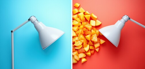 Fresh diced fruits under warm and cool lamps, colors enhanced to emphasize freshness and variety, ideal for food service or hospitality industry visuals
