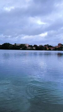 The Straussee is a German lake located in Strausberg, Brandenburg. Evening and cloudy weather.