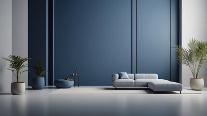 Aesthetic composition of wall building, furniture, decor. Template, minimalist design, commercial