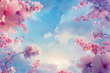 Spring nature background with cherry blossoms in Japan.