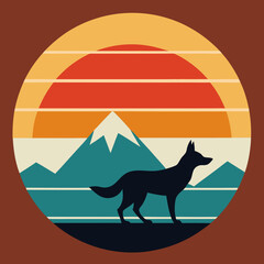 "Mountain Sunset with Howling Fox Silhouette,  Serene Mountain Landscape with Fox Howling at Sunset