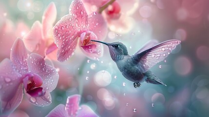 Hummingbird and Orchid in Bloom