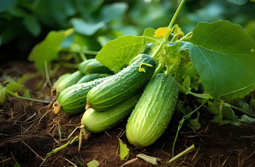Obraz premium Cucumbers and vines on the ground