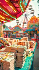 Vibrant Carnival Scene with Cash Stacks