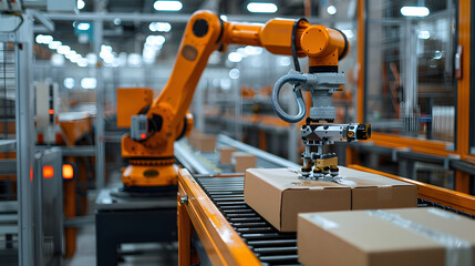 Robotic system sorting and packaging products in a food processing plant
