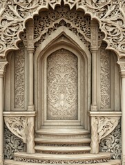 Intricate architectural doorway with detailed carvings and steps.