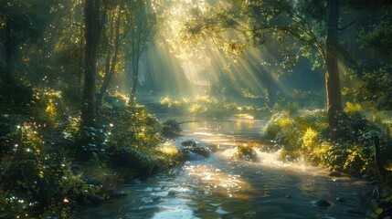 Obraz premium Sunlight Filtering Through Forest