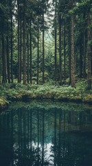 Serene Forest Clearing with Reflective Pond