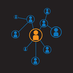 multi stakeholder network symbol on black color background