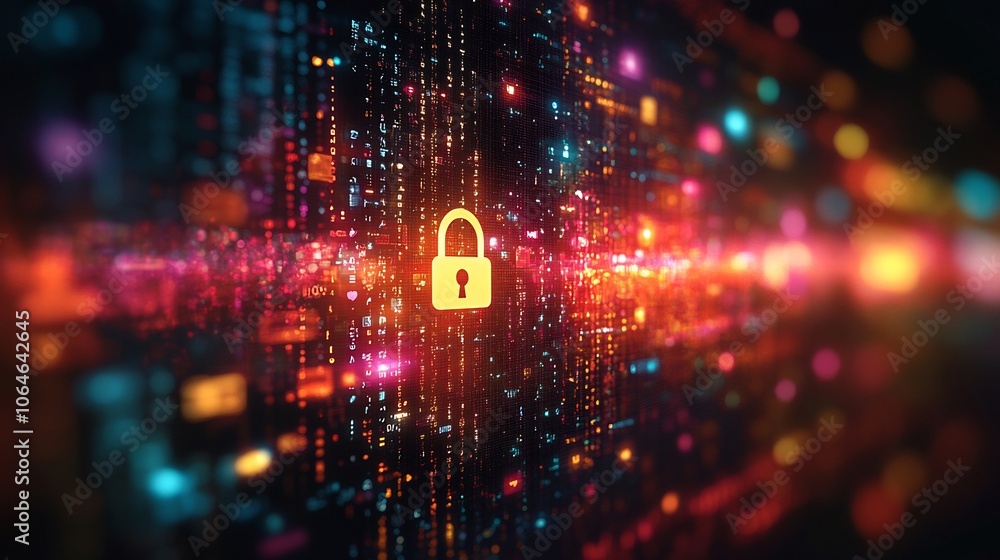 Poster lock key symbol floating over a digital interface filled with social media icons illustrating the im