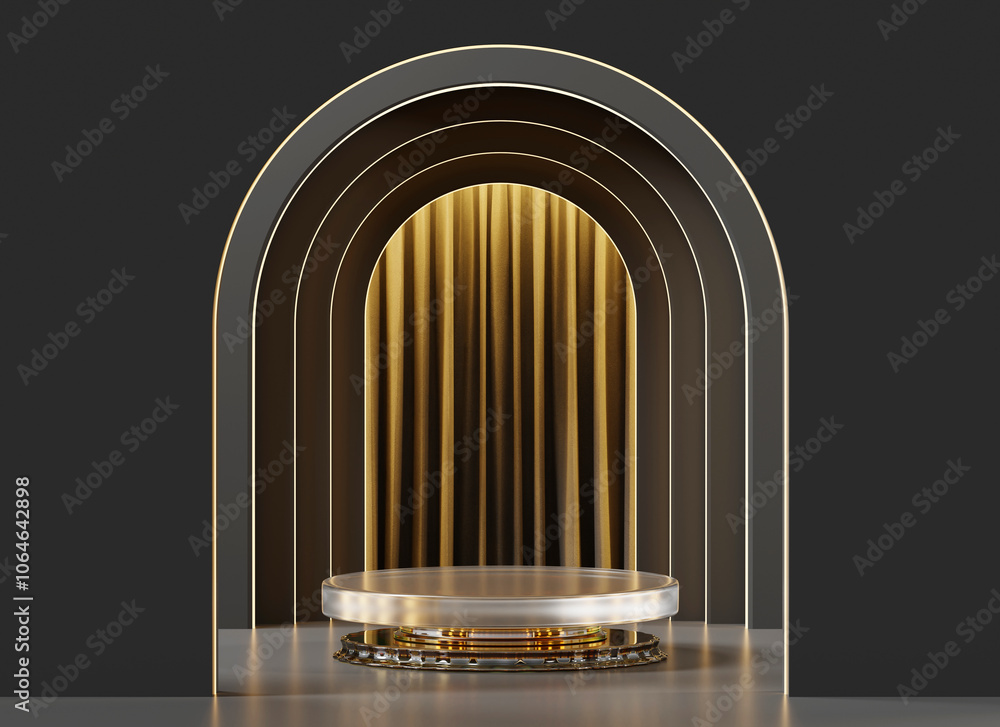 Poster 3d rendering abstract gold platform podium product presentation background