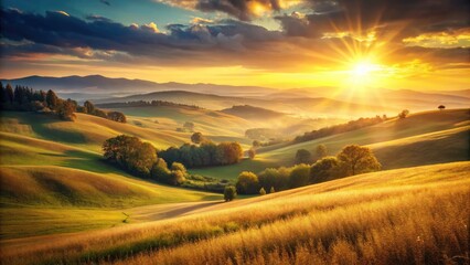 Vintage Landscape with Film Grain, Light Leaks, and Lens Flare Effect - 8mm Camera Aesthetic, Nostalgic Film Photography, Natural Scenery, Warm Tones, Dreamy Atmosphere