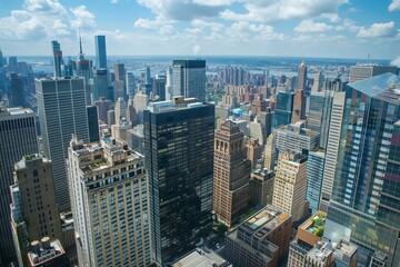 Fototapeta premium City skyline photographed from a high-flying drone on International Drone Day