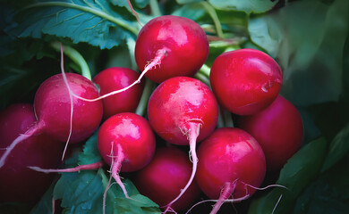 A bunch of red radishes