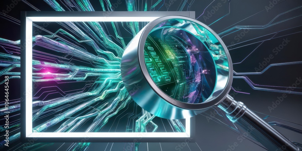 Aufkleber explore the intricate network of data through a digital magnifying glass in modern technology design