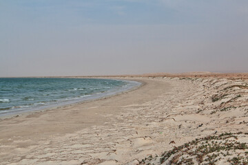 Landscape of Sahara desert with Atlantic ocean meets, Mauritania, West Africa
