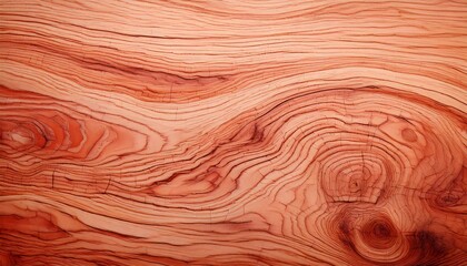 Fototapeta premium Close-up of orange wood grain featuring intricate lines, knots, and organic patterns, perfect for background or design use.