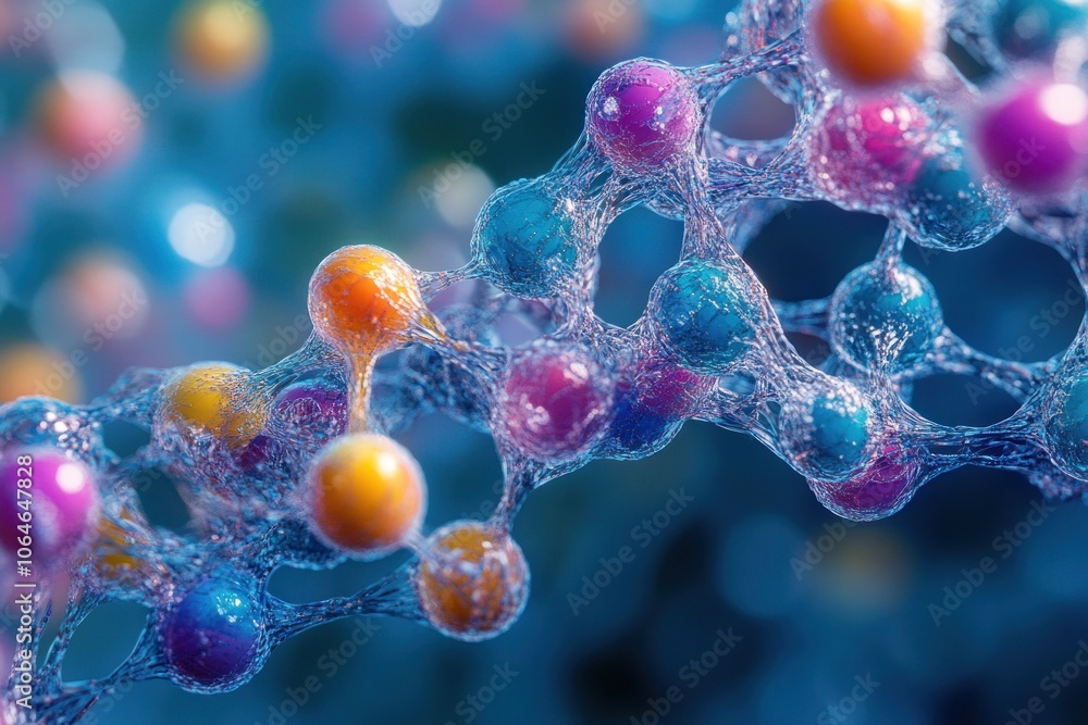 Aufkleber a colorful abstract representation of a dna strand. the strand is made of colorful spheres connected