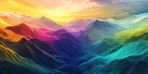 Sculpted Mountain Valley Landscape: Abstract Artistic Banner with Vibrant Natural Colours