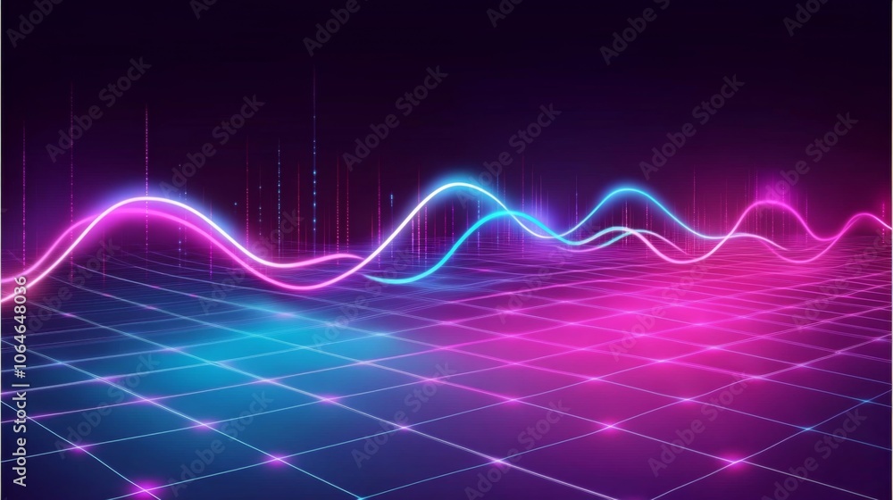 Poster abstract neon wave patterns on a dark background